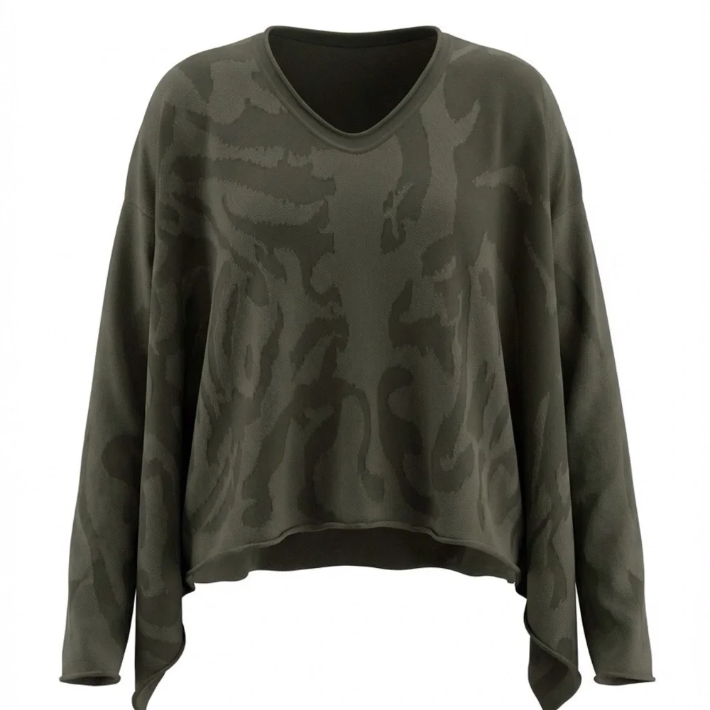 Sarah Pacini Italy Knit Top OS Olive Green Lagenlook Asymmetrical Designer - Picture 11 of 11